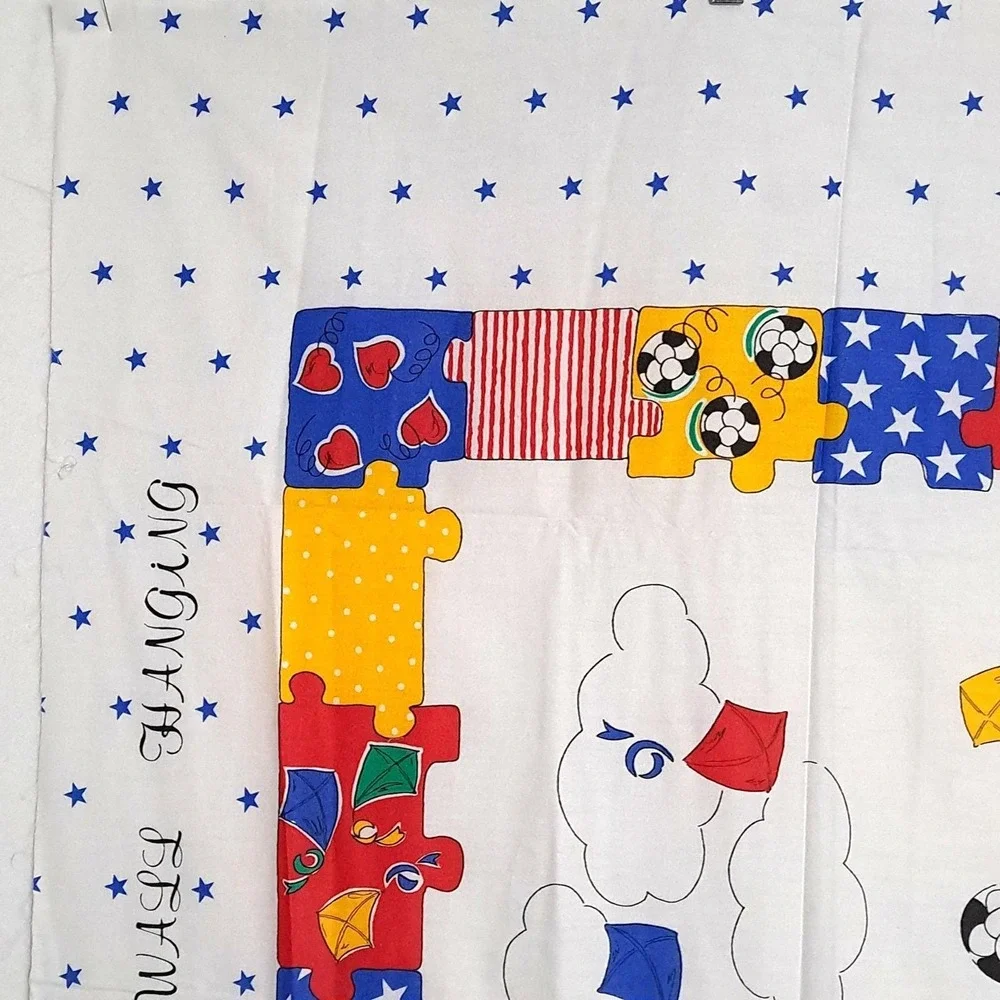 Vintage Kids Sports Fabric Panel 35x44 Pillow Sham Wall Hanging White Multi